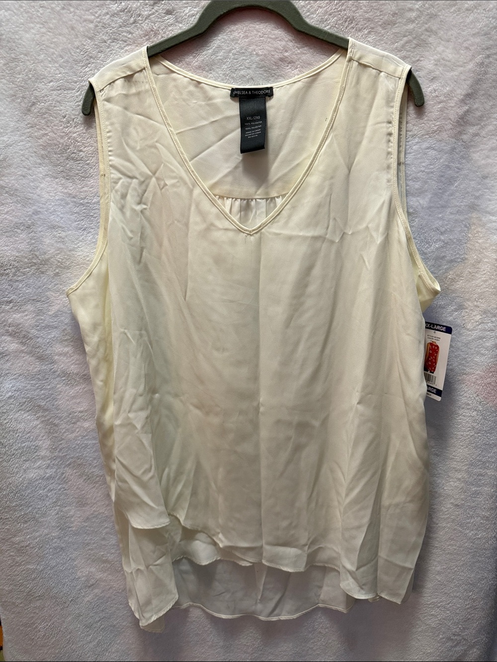 Chelsea & Theodore Ivory V-Neck Layered Sleeveless Blouse Size XXL *READ*